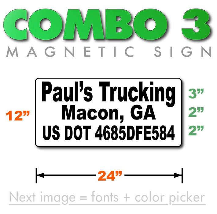 24 inch by 12 inch USDOT compliant magnetic sign for vehicles in black. 