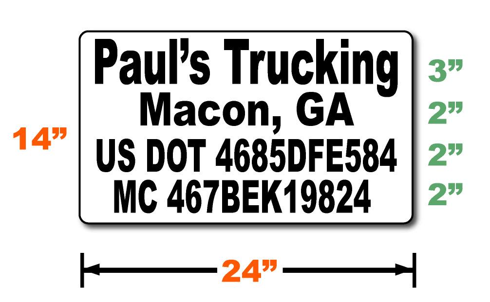24x14 inch usdot number magnet with Lettering height by line