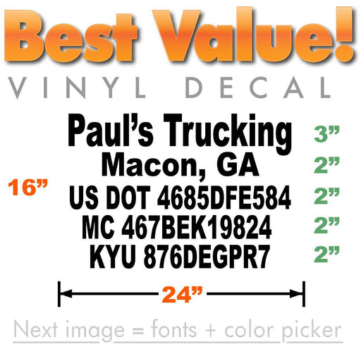 5 line custom us dot number decls for commercial vehicles
