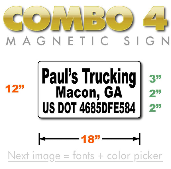 USDOT Number Magnetic Sign with Company Name, City, & DOT Number 18x12