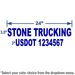 Blue USDOT Number Sticker with 3" tall lettering includes company name and USDOT number 