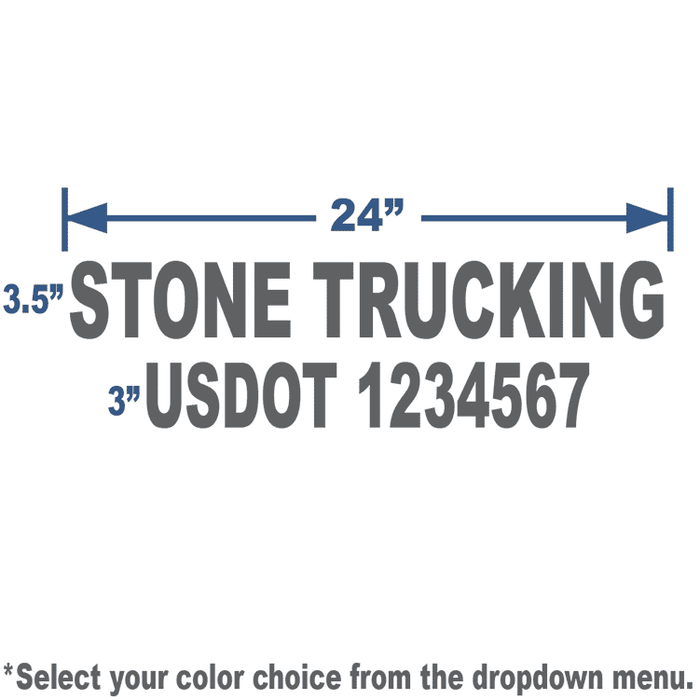 24x8 Charcoal Grey USDOT Number Sticker with 3" tall lettering includes company name and USDOT number