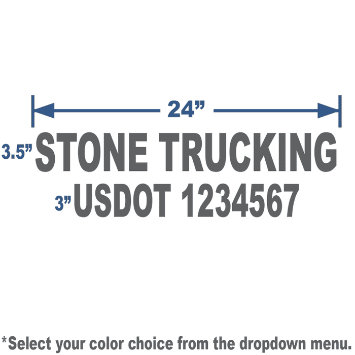 24x8 Charcoal Grey USDOT Number Sticker with 3" tall lettering includes company name and USDOT number 