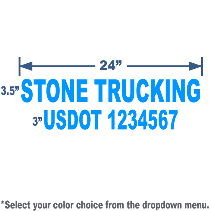 Cool Blue USDOT Number Sticker with 3" tall lettering includes company name and USDOT number 