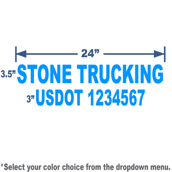 Cool Blue USDOT Number Sticker with 3" tall lettering includes company name and USDOT number