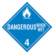Class 4 Dangerous When Wet HAZMAT Label Stickers – 4" x 4" (5-Pack)