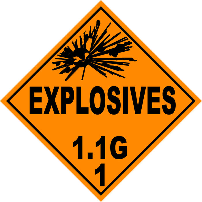 Class 1.1G Explosives Hazmat Placard Decal or Magnetic Sign Placard