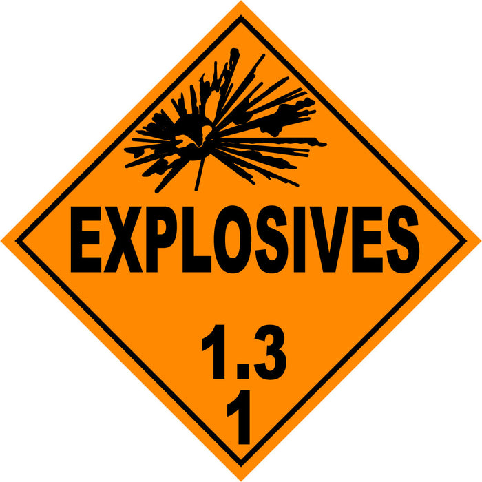 Class 1.3 Explosives Hazmat Placard Decal or Magnetic Sign Placard