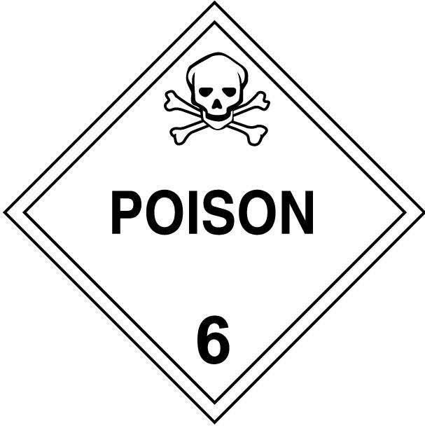 Class 6 Poison HAZMAT Label Stickers – 4" x 4" (5-Pack)