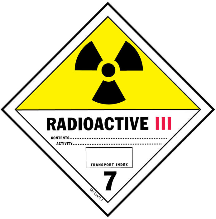 Class 7 Radioactive III HAZMAT Label Stickers – 4" x 4" (5-Pack)