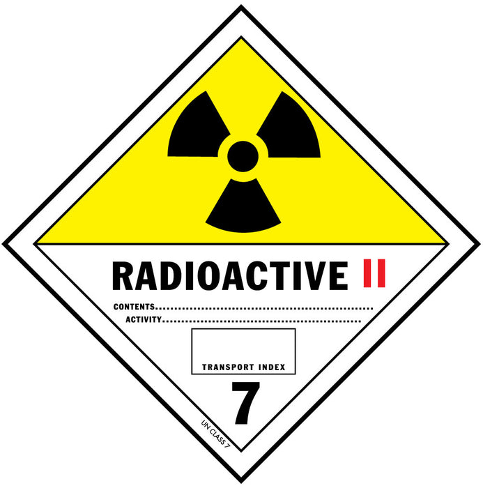 Class 7 Radioactive II HAZMAT Label Stickers – 4" x 4" (5-Pack)