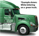 Green semi tractor with white USDOT complaint vinyl lettering.