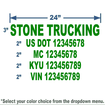 green usdot number stickers with 5 lines of text for truck lettering compliance
