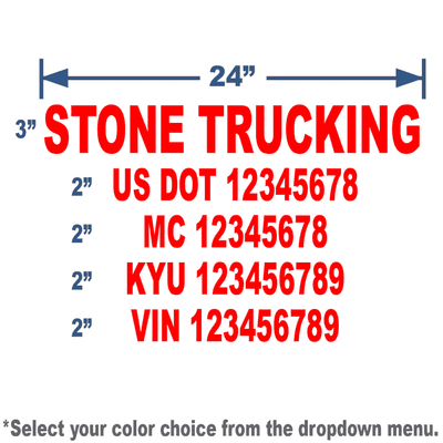 red us dot decal sticker with company name and truck numbers sized to meet trucking regulation