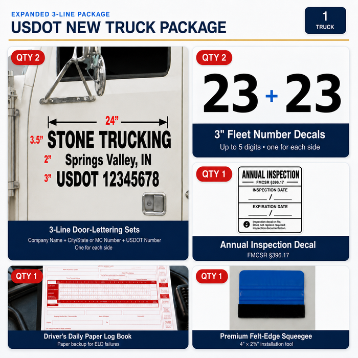 USDOT New Truck Package – Expanded 3-Line Decals & Driver Supplies