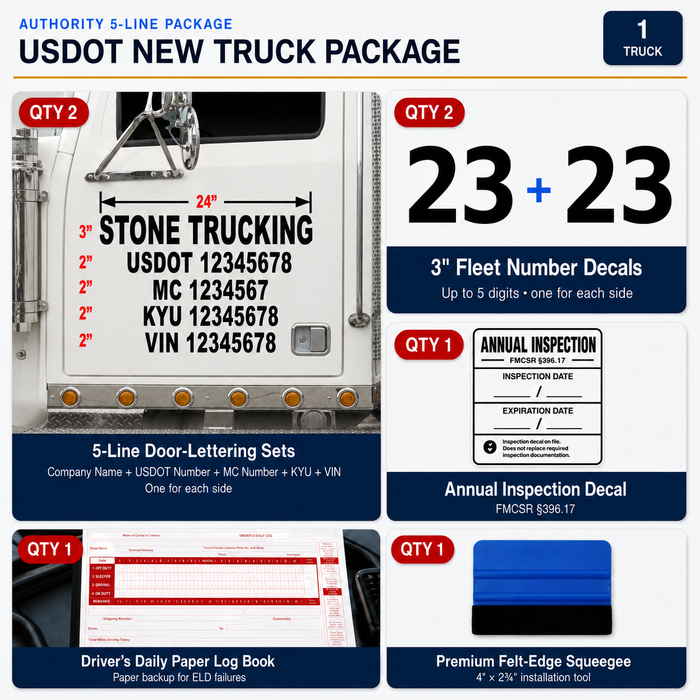 USDOT New Truck Package – Complete 5-Line Decals & Driver Supplies