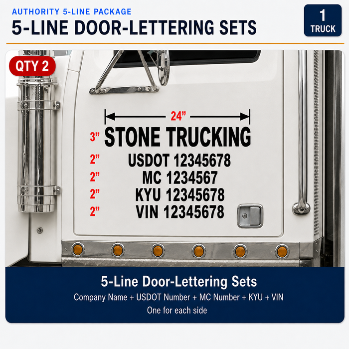 USDOT New Truck Package – Complete 5-Line Decals & Driver Supplies
