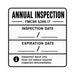 Annual FMCSR inspection decal for vehicles with fields for inspection and expiration dates on a white background
