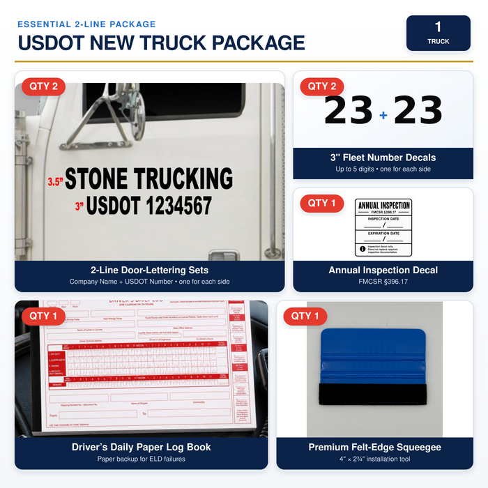USDOT New Truck Package – Essential 2-Line Decals & Driver Supplies