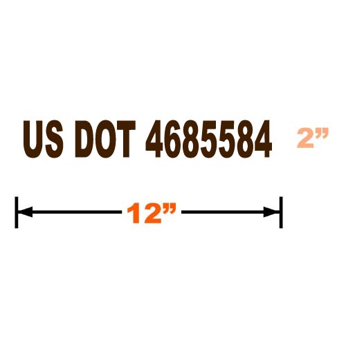 Black Vinyl Graphic of an example of US DOT number 4685584 with dimensions 2 inches and 12 inches on a white background