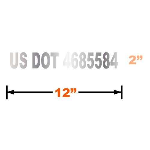 Chrome  Vinyl Graphic of an example of Measurement chart showing 'US DOT 4685584' with dimensions '2"' and '12"'.