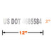 Chrome  Vinyl Graphic of an example of Measurement chart showing 'US DOT 4685584' with dimensions '2"' and '12"'.
