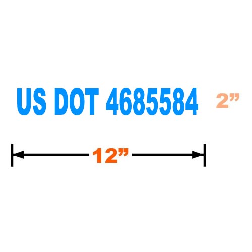 Cool Blue Vinyl Graphic of an example of US DOT number 4685584 with dimensions 2 inches high and 12 inches long on a white background.