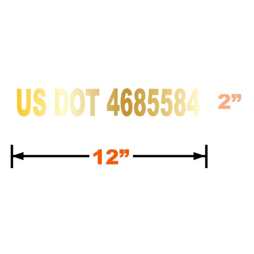 Gold Vinyl Graphic of an example of US DOT number 4685584 with dimensions indicated on a white background