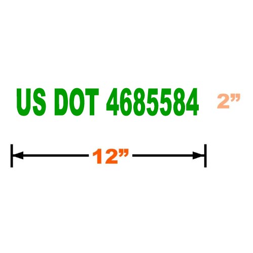 Green Vinyl Graphic of an example of US DOT number 4685584 with dimensions labeled on a white background