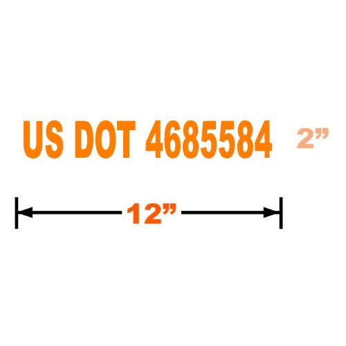 Orange US DOT number 4685584 with dimensions 2 inches and 12 inches on a white background