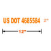Orange US DOT number 4685584 with dimensions 2 inches and 12 inches on a white background
