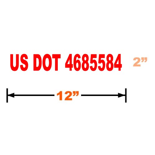 Red Vinyl Graphic of an example of US DOT number 4685584 with dimensions 2 inches and 12 inches on a white background