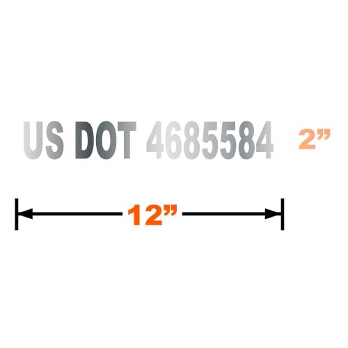 Red Vinyl Graphic of an example of  Measurement chart with US DOT number 4685584, dimensions 2 inches and 12 inches, on a white background.