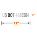 Red Vinyl Graphic of an example of  Measurement chart with US DOT number 4685584, dimensions 2 inches and 12 inches, on a white background.