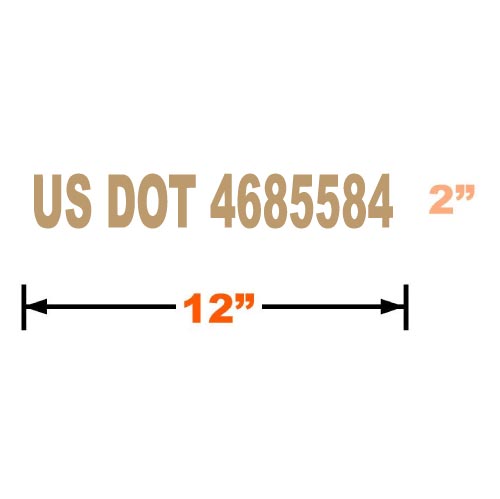 Gold Vinyl Graphic of an example of US DOT number 4685584 with dimensions labeled on a white background