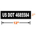 WHite Vinyl Graphic of an example of US DOT label with number 4685584 and dimensions on a white background