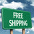 Green sign with free shipping in white lettering. 