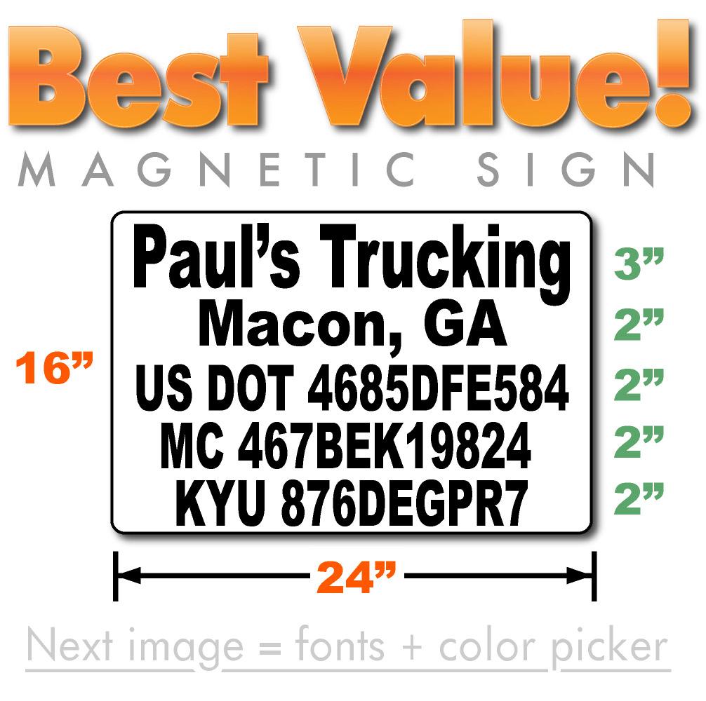 USDOT Number Magnetic Sign with 5 lines of text | 24x16