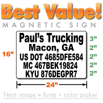 Large USDOT magnetic sign with company name & number