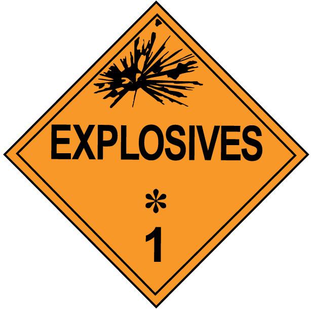Class 1 explosives hazardous materials identification placard 