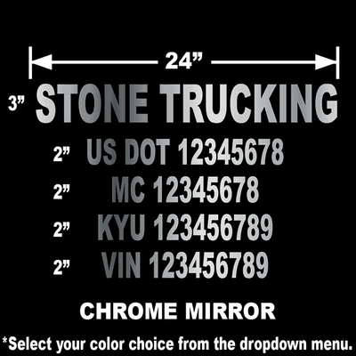chrome mirror usdot number stickers with 5 lines of text for dept of transportation compliance