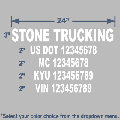 white usdot decals for trucking companies that are die cut with legal company name