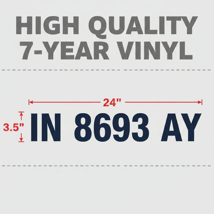 Dimensions of Large die-cut vinyl boat hull numbers measures 24 inches by 3 and a half inches