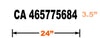 Dimensions and example of 24 inch by 3.5 inch California Transportation Authority CA number vinyl decal