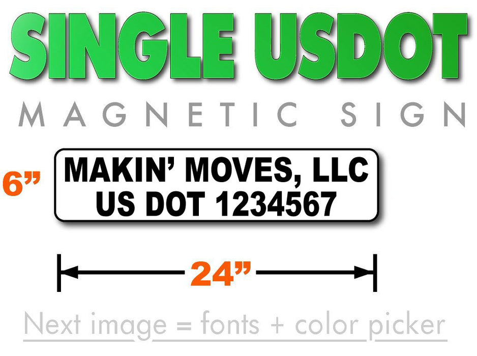USDOT Number Magnetic Sign |24x6 with 2 lines of 2" text | USDOT Compliant