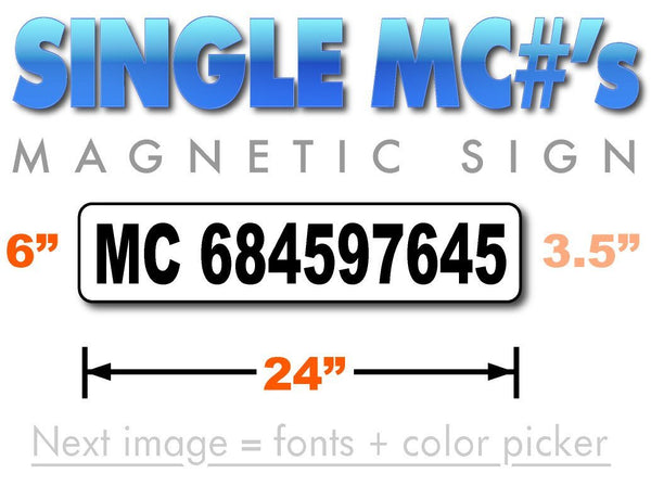 24x6 Magnetic Sign for Display Motor Carrier Transit Authority MC Number