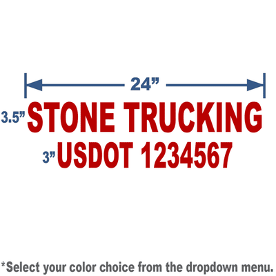 24x8 Maroon USDOT Number Sticker with 3" tall lettering includes company name and USDOT number