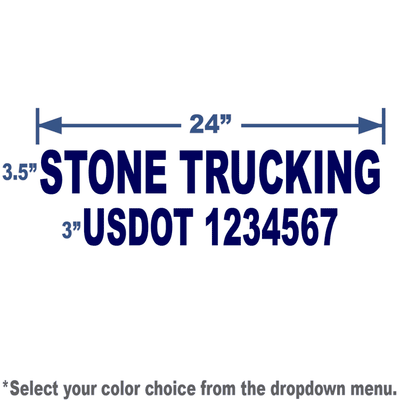 24x8 Navy USDOT Number Sticker with 3" tall lettering includes company name and USDOT number