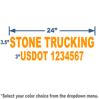 24x8 Orange USDOT Number Sticker with 3" tall lettering includes company name and USDOT number