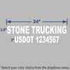 White USDOT Number Sticker with 3" tall lettering includes company name and USDOT number